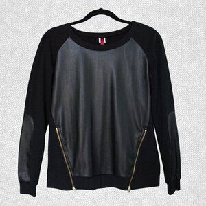 Saks Fifth Avenue 5/48 Faux Leather Patch Black Long Sleeve Size S